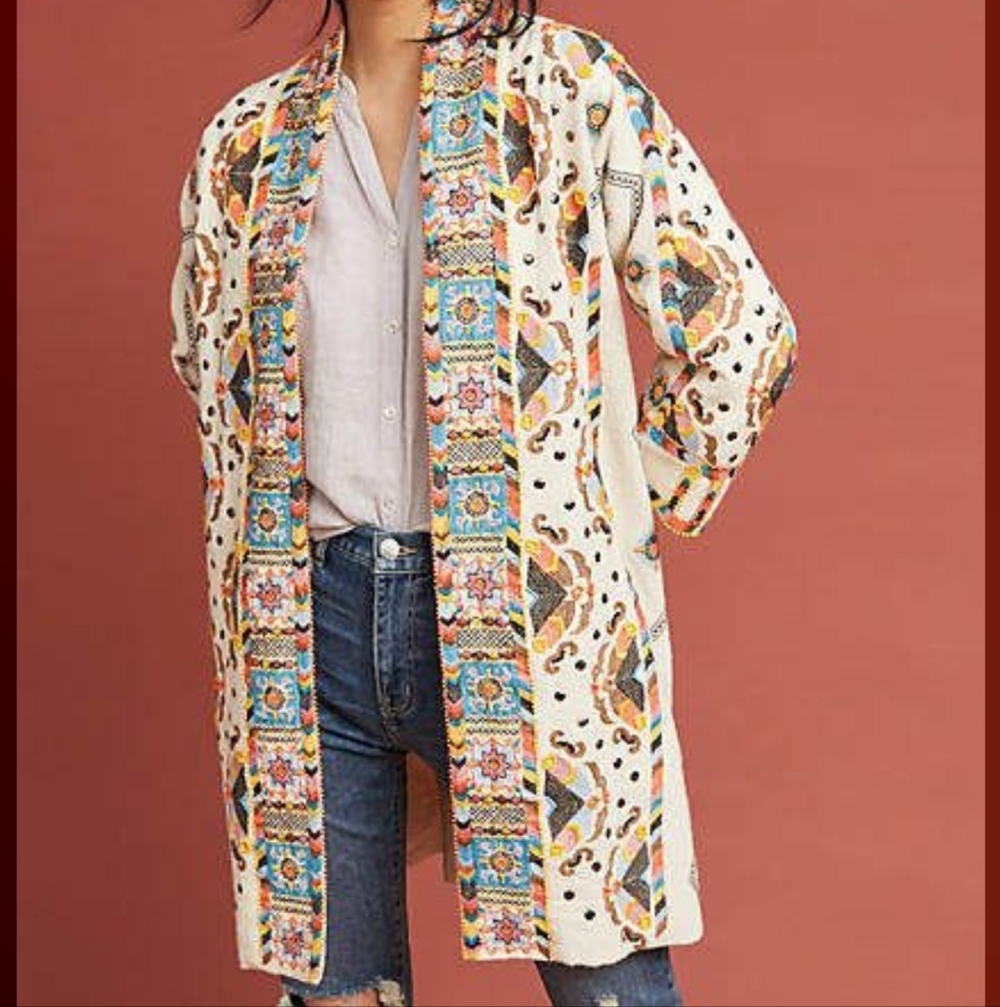 Anthropologie Maeve Coloma Jacket Embroidered Beaded Studded Xs S
